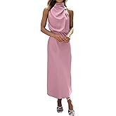 BTFBM Cocktail Dresses for Women Satin Silk Sleeveless Mock Neck High Waist Maxi Wedding Guest Dress Spring Clothes 2026