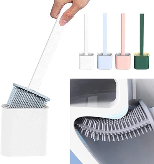 AmitSilicon Toilet Brush with Slim Holder Flex Toilet Brush Antidrip