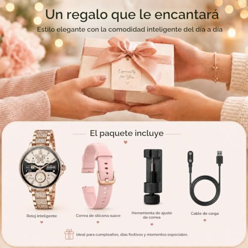 Women's Smart Watch 1.27" Round Smartwatch with Bluetooth Calls, Heart Rate SpO2 Sleep, 120+ Sports Modes, IP68 Waterproof, 2 Straps, Compatible with Android iOS, Rose Gold