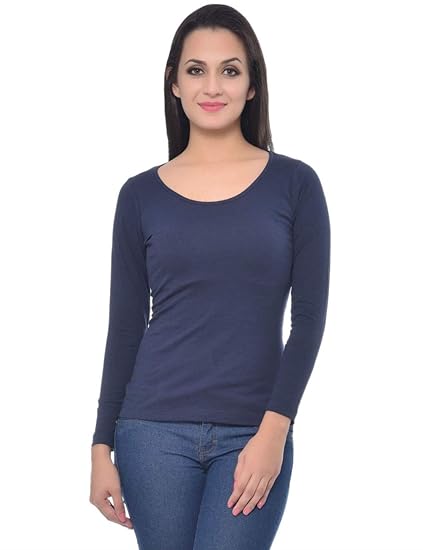 Scoop Neck Cotton Spandex Navy Top for Women(XS-4XL)