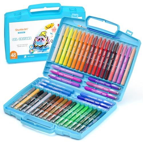 Shuttle Art 48 Colours Crayons for Toddlers, Twistable Washable Crayons for Toddlers Kids Children and Students,Non-Toxic Gel Crayons Set with foldable case,Ideal for Paper Glass and Mirrors