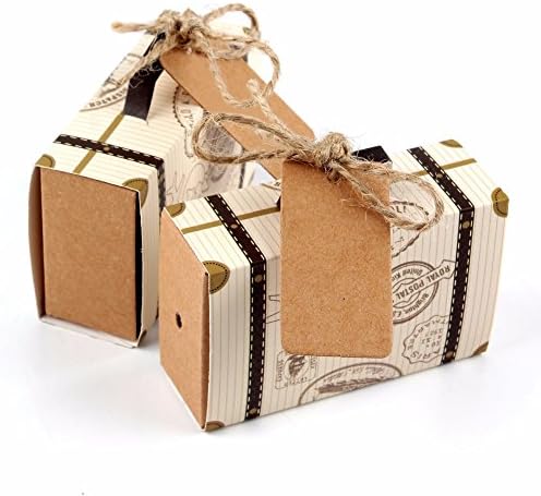 Floratek 50PCS Wedding Candy Boxes Party Favors Gift Wrapping Boxes Kraft Paper Gift Box Chocolate Packaging Box for Wedding Party Baby Shower Guests Wedding Supplies Suitcase Shaped