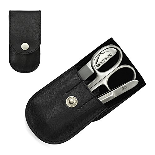 Giesen & Forsthoff's Timor 3-piece Manicure Set with crystal nail file, in Black Leather Case | Deluxe Manicure Set