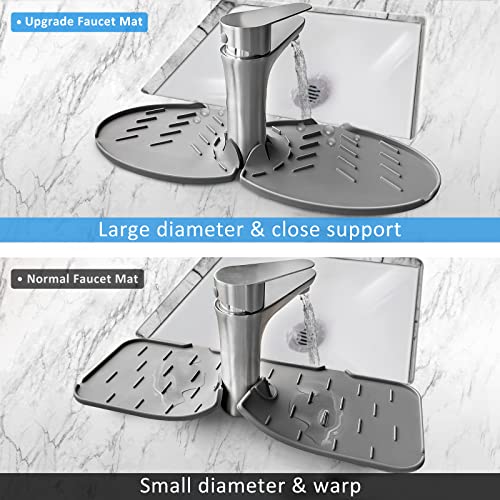 14\'\' Kitchen Silicone Single Faucet Mat, Silicone Faucet Handle Drip Catcher Tray Sink Splash Guard Mat, Drain Faucet Absorbent Mat, Adjustable Pad Splash Guard Behind Faucet Drip Catcher (Upgrade)