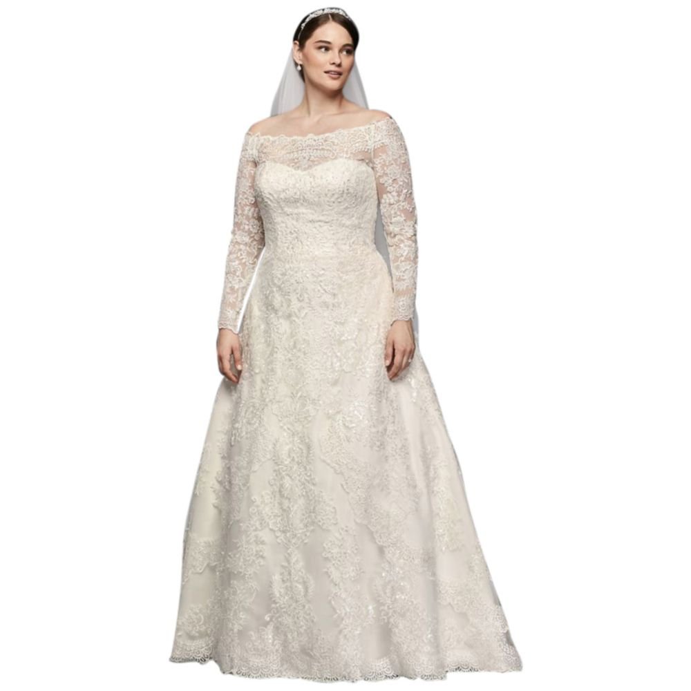 David's Bridal Off-The-Shoulder Plus Size A-Line Wedding ...