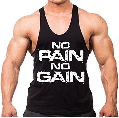Men's No Pain No Gain Workout Y Back Stringer Tank Top XS-2XL(M,Black)