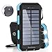 Taoxiwave Solar Charger Power Bank 20000mAh Waterproof Portable External Backup Battery Charger Built-in Dual USB/Flashlight and Compass for All Cell Phone and Electronic Devices (Black & Blue)