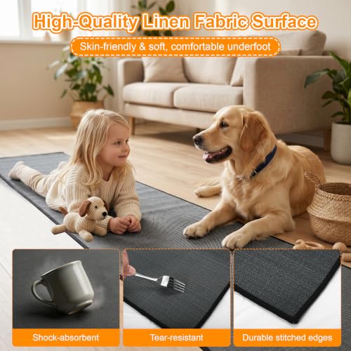 Zourglow Kitchen Rug Washable Non-Slip 44 x 180 cm | Absorbent Pad with Rubber Base, Stain Resistant for Sink, Hallway, Laundry Room, Indoor and Outdoor, Grey
