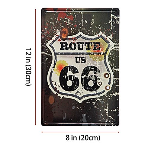 YOSEE Route 66 Rustic Metal Tin Signs Wall Decor Art 8x12 Inches (20x30cm)