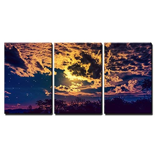 Attractive of Amazing Gold Dark Night Sky with Many Stars Home Art x3 Panels