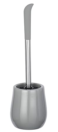 Wenko Garnitur Sydney Glänzend WC-Bürstenhalter, Keramik, Grau, 12.5 x 12.5 x 39.5 cm