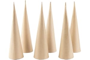 Factory Direct Craft Paper Mache Cones with Sealed Weighted Bottoms - Pack of 6 Cardboard Papier Mache Cones for DIY Crafts, Gnomes, Holiday Angels, Christmas Trees (10" H x 2-3/4" Dia)
