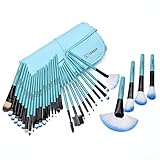 32pcs Vander Professional Premium Synthetic Kabuki Makeup Brush Set Cosmetics Foundation Eyebrow Shadow Blush Eyeliner Face Powder Brush Makeup Brush Kit + Pouch Bag(Blue)