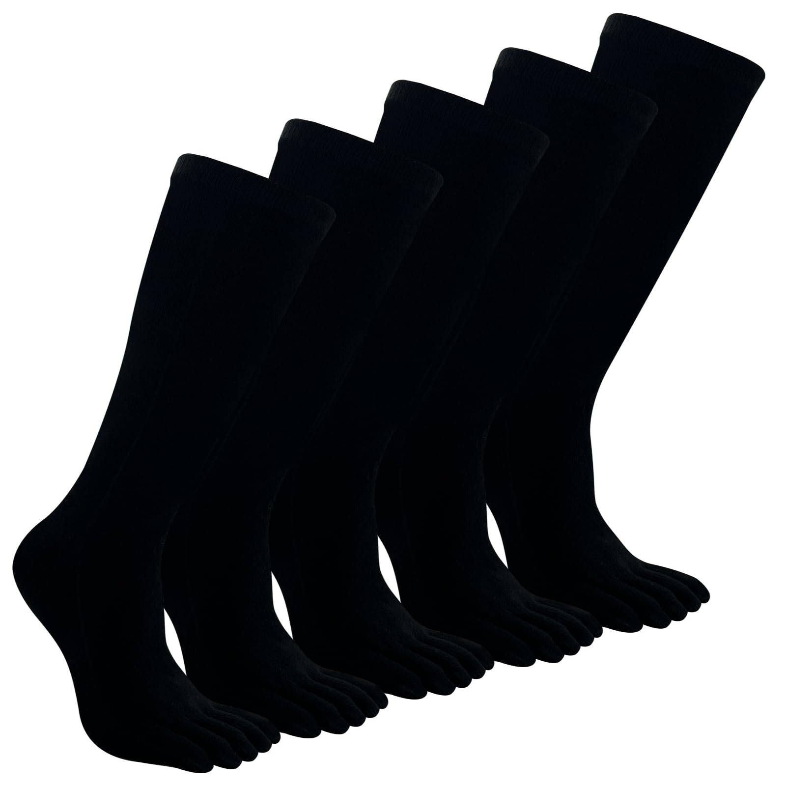 Photo 1 of SOJOFEL Toe Socks Athletic for Men - Women Five Finger Socks Cotton High Crew Socks Breathable for Running Sports Hiking Black 5 Pairs Size 6-12