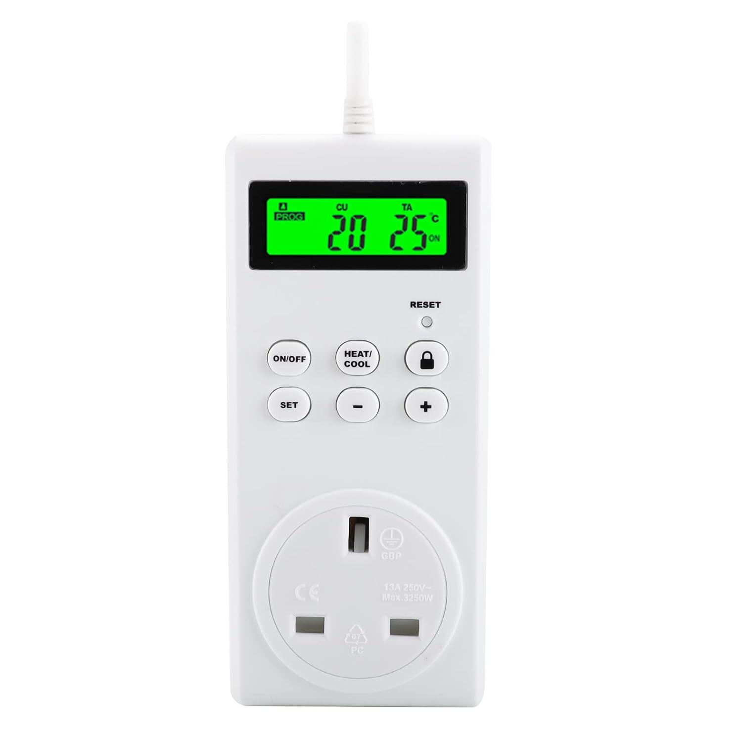 Decdeal Plugin Programmable Thermostat Wireless Thermostat Outlet LCD