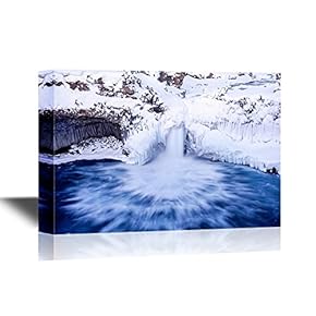 Canvas Wall Art - Snow Covered Mountains and Frozen River - Gallery Wrap Modern Home Art | Ready to Hang - 12x18 inches