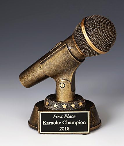 MICROPHONE, The GOLDEN MICROPHONE AWARD, SINGING, BROADCASTING NEWS, ANNOUNCER ETC. GOLDEN Resin Sculpture AWARD 6 1/2"" TALL