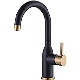 WOWOW Black and Gold Modern Single Handle Bar Faucet, 1 Hole, 360 Swivel, RV Sink Faucet, Mini Bar Tap with Water Supply Hoses
