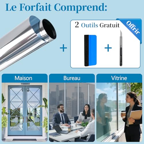 Niviy Mirror Film for Windows, 59.4 x 200 cm, Anti-Heat, Sun Protection and Privacy Anti-UV for Home / Office Windows