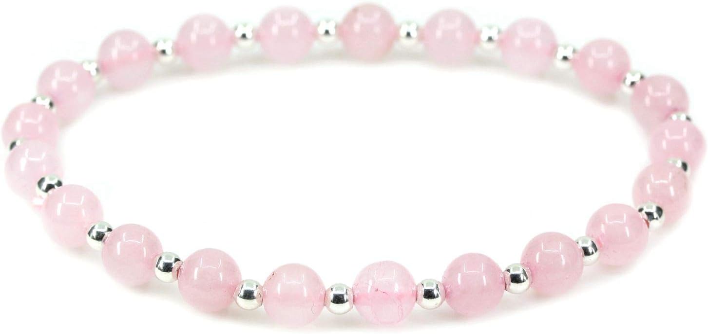 Natural Gemstone 6mm Round Beads S925 Silver Stretch Bracelet 7" Unisex