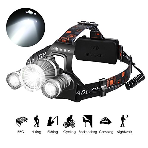 ProGreen 30W 5000 Lumen LED Headlamp, 4 Modes Adjustable Waterproof LED Overhead Flashlight Torch for Camping, Running, Hiking, Riding, Camping Headlight, 2pcs 18650 Rechargeable Batteries Included