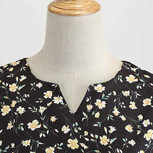 Gogoodgo Waistband Dresses for Women, Ladies Vintage V Neck Short Sleeve Dress 1950s Retro Printing Swing Dress Black