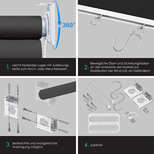 KESSER® Senkrechtmarkise Vertikalmarkise Balkonmarkise 160 x 240 cm Sichtschutz Sonnenschutz Seitenrollo Beschattung… – Bild 4