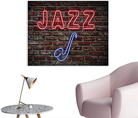 homehot Music Wall Poster Image of Alluring Neon All Jazz Sign with Saxophone on Brick Wall Print Design Decor Photographic Wallpaper Red Blue W32 xL24