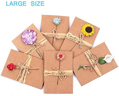 Errollina 10Pcs Large Vintage Retro Handmade Dried Flowers Greeting Cards DIY Kraft Paper Envelope Thank You Card for Mom Dad Wife and Friend Wedding Birthday Christmas Gift 10 Kind of Flower Designs