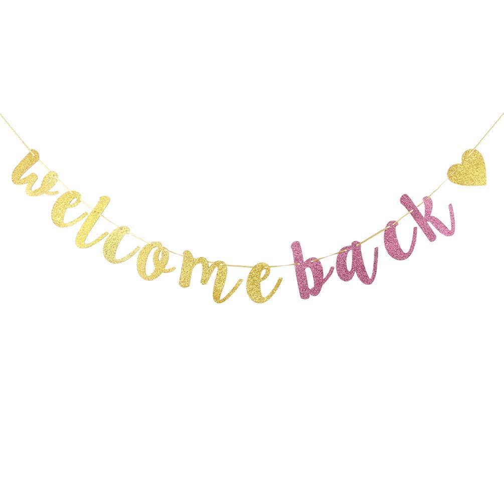 Welcome Back Banner,Gold and Pink Glitter Retirement Party Banner, Moving Away,Retirement Party Decorations Sign, First Day of School Teacher