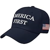 America First Hat - USA Flag Embroidery Left Side - Proud American USA First Embroidered Adjustable Baseball Cap Dad Hat