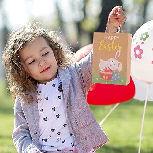 TOXOY Easter Gift Bags with Handles, 18PCS Easter Kraft Paper Bags Goodie Treat Bags for Kids Easter Party Favors Candies Cookies Toys