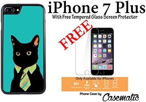 iPhone Case Buiness Cat Rubber Black Phone Case For Apple iPhone 7 Plus With Free .33 mm Premium Tempered Glass Screen Protector by Casematic