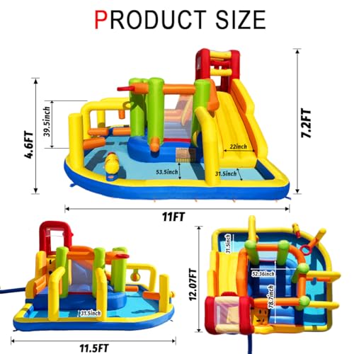 Umbalir Inflatable Obstacle Bounce House, Kids Bounce House Water Park with Water Slides, Surprise Dump Bucket, Obstacles,Jumping, Tunnels, Climbing,Water Cannon, and Ball Shooting Frame