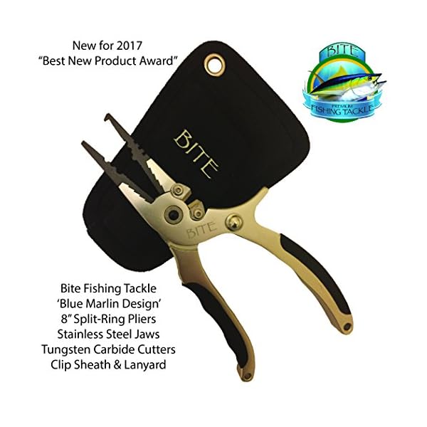 BITE-Professional-Aluminum-Saltwater-Fishing-Pliers-Spring-Loaded-Rubber-Insert-Grips-Tungsten-Carbide-Cutters-WITH-a-SET-of-REPLACEMENT-CARBIDE-CUTTERS-PREMIUM-CLIP-SHEATH