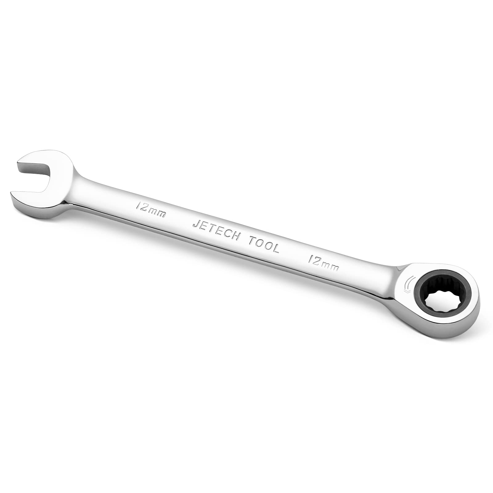 Jetech 12mm Gear Wrench - Metric Industrial Grade Cr-V Steel Ratcheting Combination Wrench, Ratchet Spanner in Polished Chrome Finish