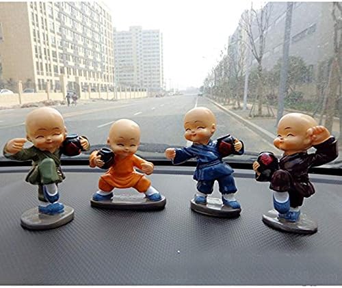 XuBa 4Pcs/Set Car Decoration Drunken Kung Fu Cartoon Little Monk Doll Auto Dashboard Car Ornament Toy Gift for Men and Women