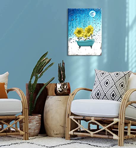 Moon Sunflower Bathroom Wall Decor-Modern Artwork Prints Wall Decor-Home Clearance Wall Art-Country Decorations For Home-Farmhouse Wall Art-Inspirational Posters-Framed Ready To Hang 12x16 Inch