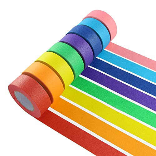 Colored Masking Tape, 8 Pieces 1 Inch x 22 Yard Rainbow Masking Tape Labelling Tape, Assorted Color Coded & Kids DIY Art Supplies, Home Decoration, Office Supplies