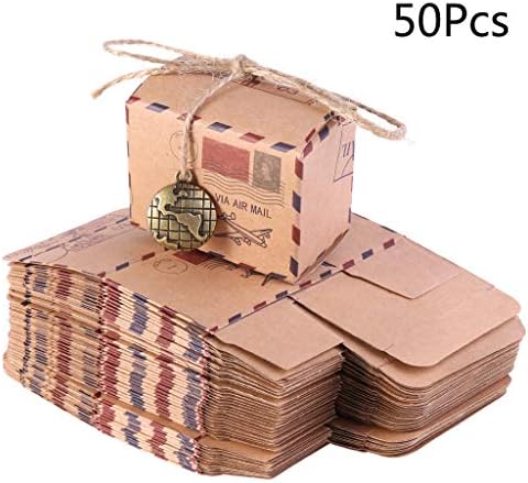 WentingZWT 50pcs Stamp Design Wedding Vintage Candy Packaging Kraft Gift Box Wedding Favors Favour Boxes