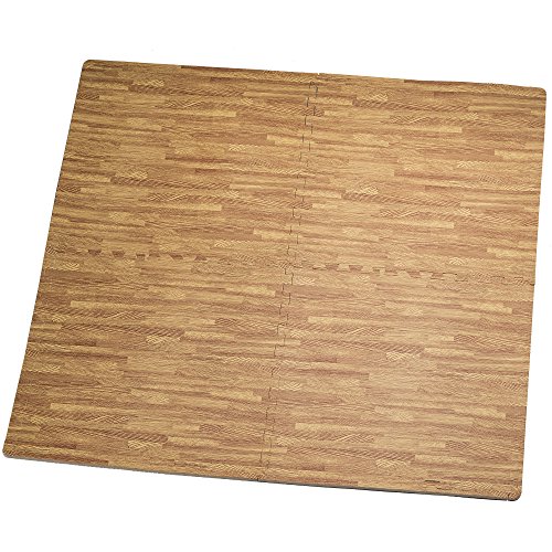 HemingWeigh Printed Wood Grain Interlocking Foam Anti Fatigue Floor Puzzle Mats, Makes a Superior Fitness, workout and exercise mat, Thick, Durable & Safe for all Ages - Set of 4 Tiles (Light Brown)