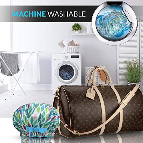 Waterproof Reusable Women Shower Caps 100% Cotton Print Bath Caps Hat Long Hair Perfect for Women - Thumbnail 2