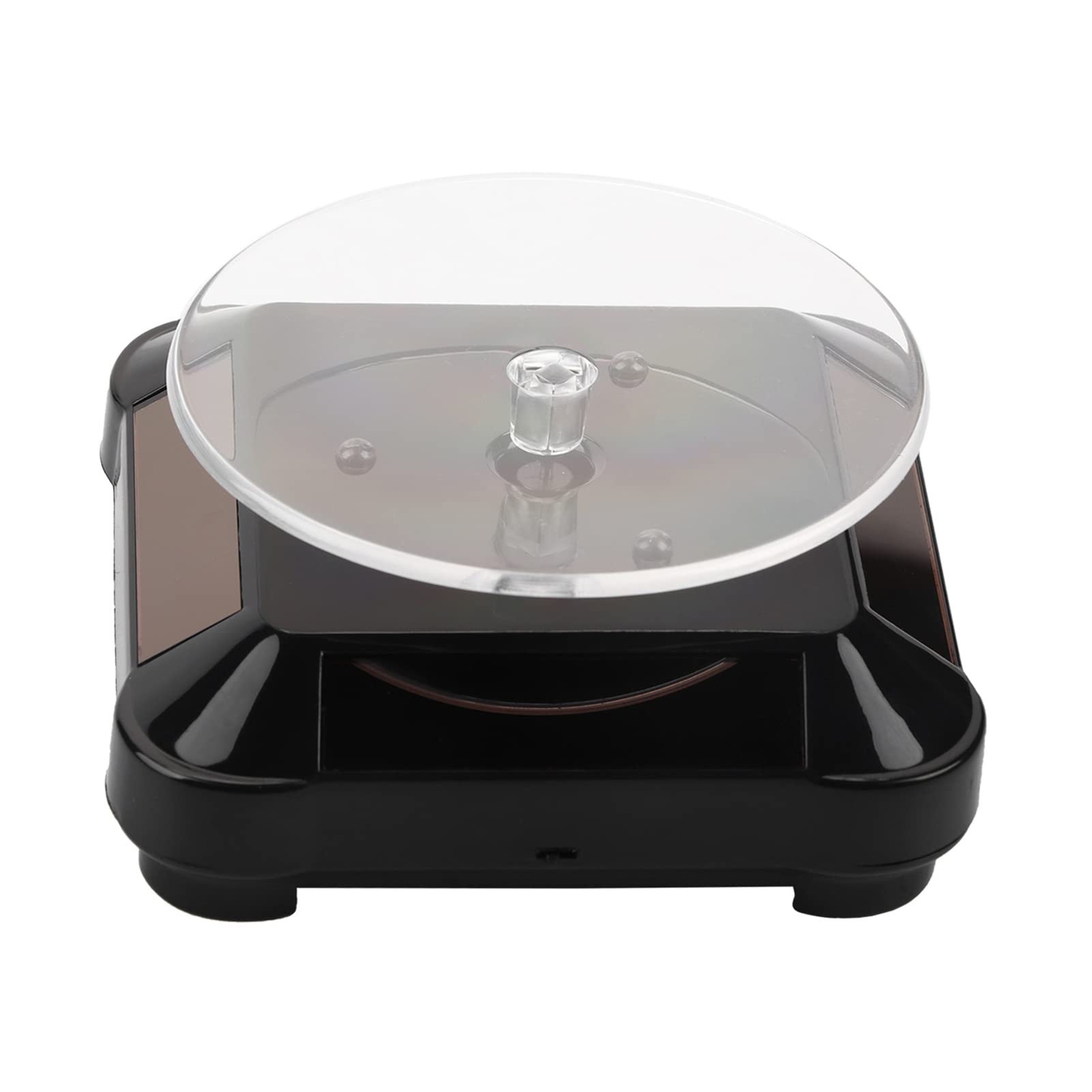 Jenngaoo Solar Display Stand Turntable, 360 Degrees Rotating Stand Shelf Showcase with LED Light for Jewelry Watch Hobby Collection (Black)