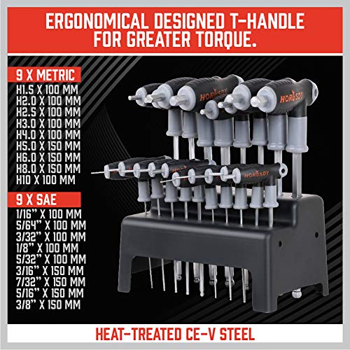 HORUSDY 18Piece THandle allen wrench set, Inch/Metric Long Arm Ball