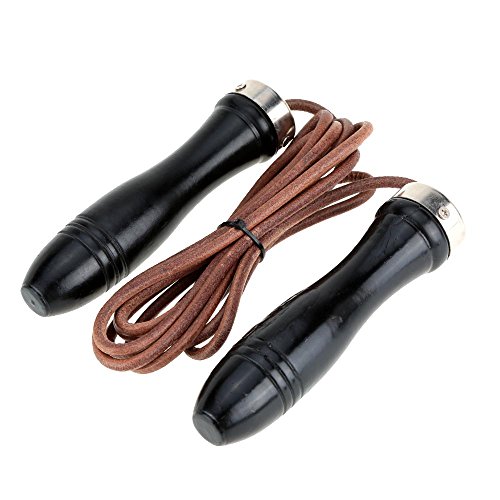 2.8m Wood Handle and Leather Rope Fitness Speed Aerobic Exercise Skipping Jump Rope - Thumbnail 2