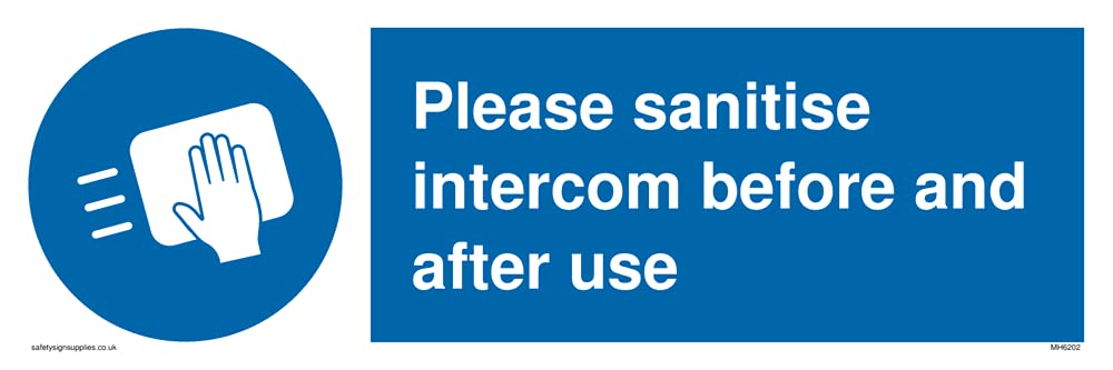 Please sanitise intercom before and after use Sign - 300x100mm - L31