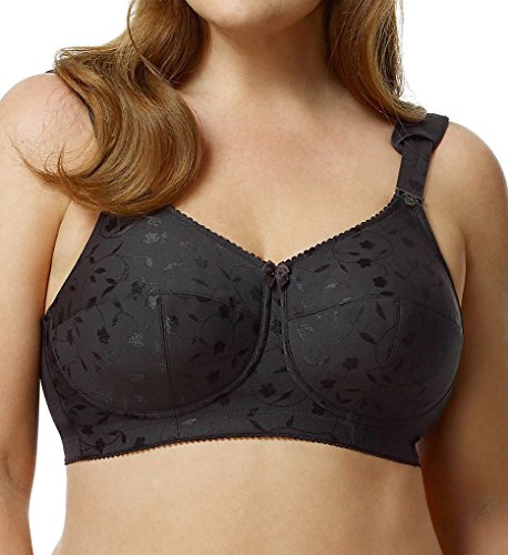 Elila Plus Size Wirefree Full Coverage Jacquard Embroidered Bra (Black,42 H)