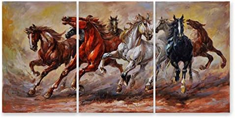 3 Pieces Animal Canvas Wall Art Approx. 16X48 inch Poster Giclee Picture Print Home Decoration - Eight Running Horses Feng Shui - 120X60cm (Approx. 48X24inch)