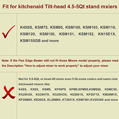 Flex Edge Beater for KitchenAid Tilt-Head Stand Mixer 4.5-5 Quart -Flat Beater with Flexible Silicone Edges Bowl Scraper by Hozodo - Thumbnail 4