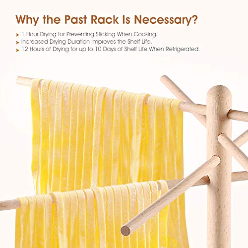 iSiLER Natural Beech Wood Pasta Drying Rack, Pasta and Spaghetti Dryer Stand with 4 Branched, Detachable Arms for up to 4 Pounds of Pasta Dough